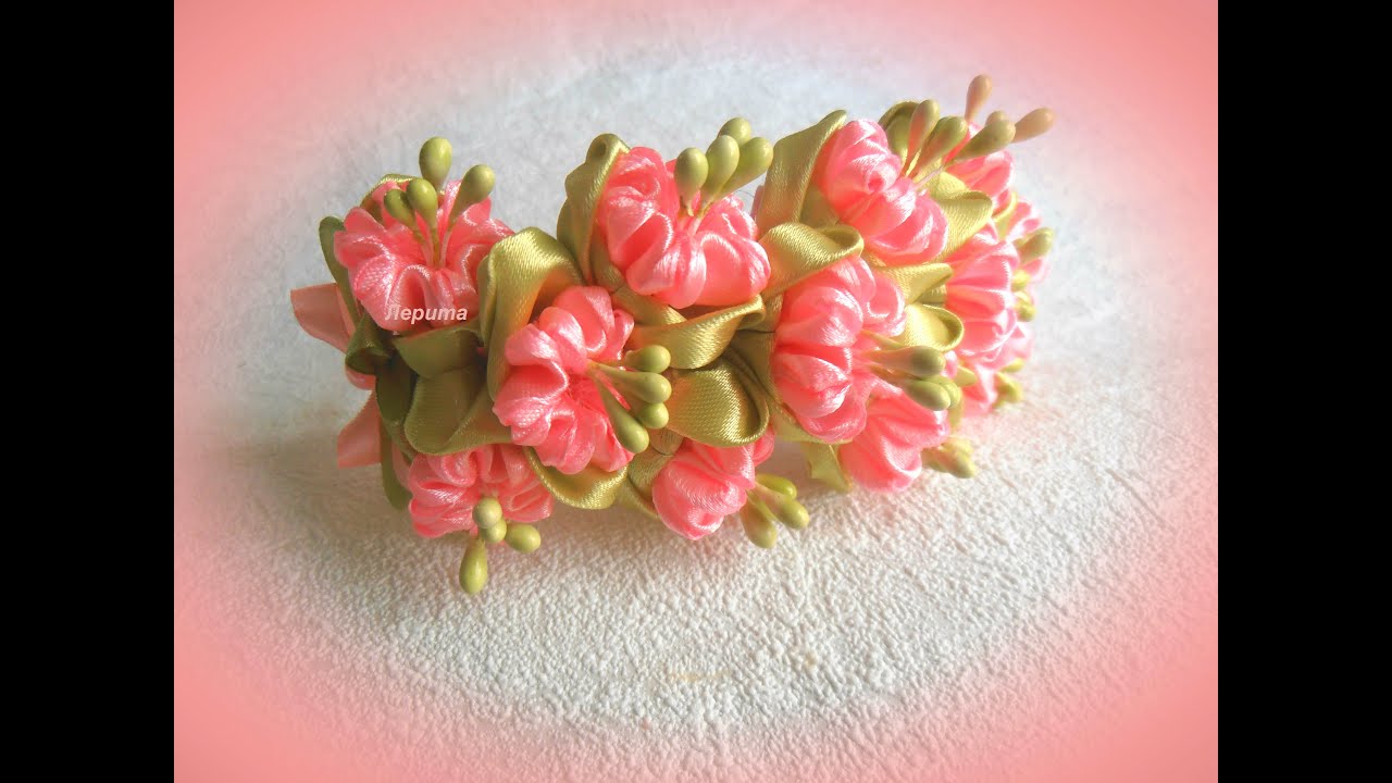 Ободок, венок с цветами канзаши, МК, лепесток 
