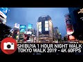 One Hour Night Walk in Shibuya - Summer 2019 - Slow TV - Tokyo -  4K 60FPS