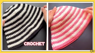 Easy Two-Color Crochet Bucket Hat for Beginners（Adult & Child