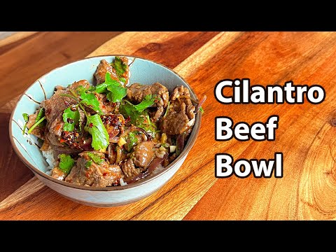 Spicy Cilantro Beef Bowl | How to Make Perfectly Tender Beef Stirfry （香菜拌牛肉）