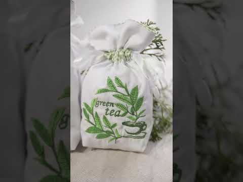 Набір мішечків для зберігання чаю / подарунковий із зав'язками / вишивка-зелений і чорний чай Розміри - 21 см * 15 см., видео 1