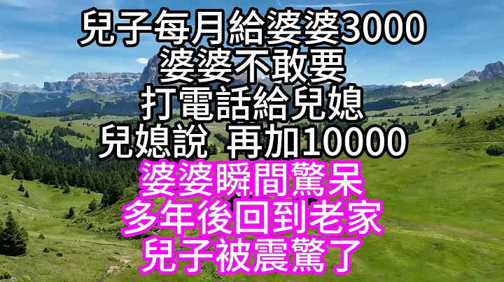 兒子每月給婆婆3000，婆婆不敢要，打電話給兒媳，兒媳說，再加10000，婆婆瞬間驚呆，多年後回到老家，兒子被震驚了#中老年幸福人生#美麗人生#幸福生活#幸福人生#中老年生活#為人處世#生活經驗 - 天天要聞
