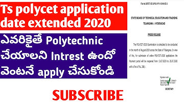 Ts polycet application date extended 2020 | TS SBTET application last date 2020 latest update