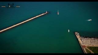 Drone 4K Aerial Kenosha Wisconsin Pier Tilt Up