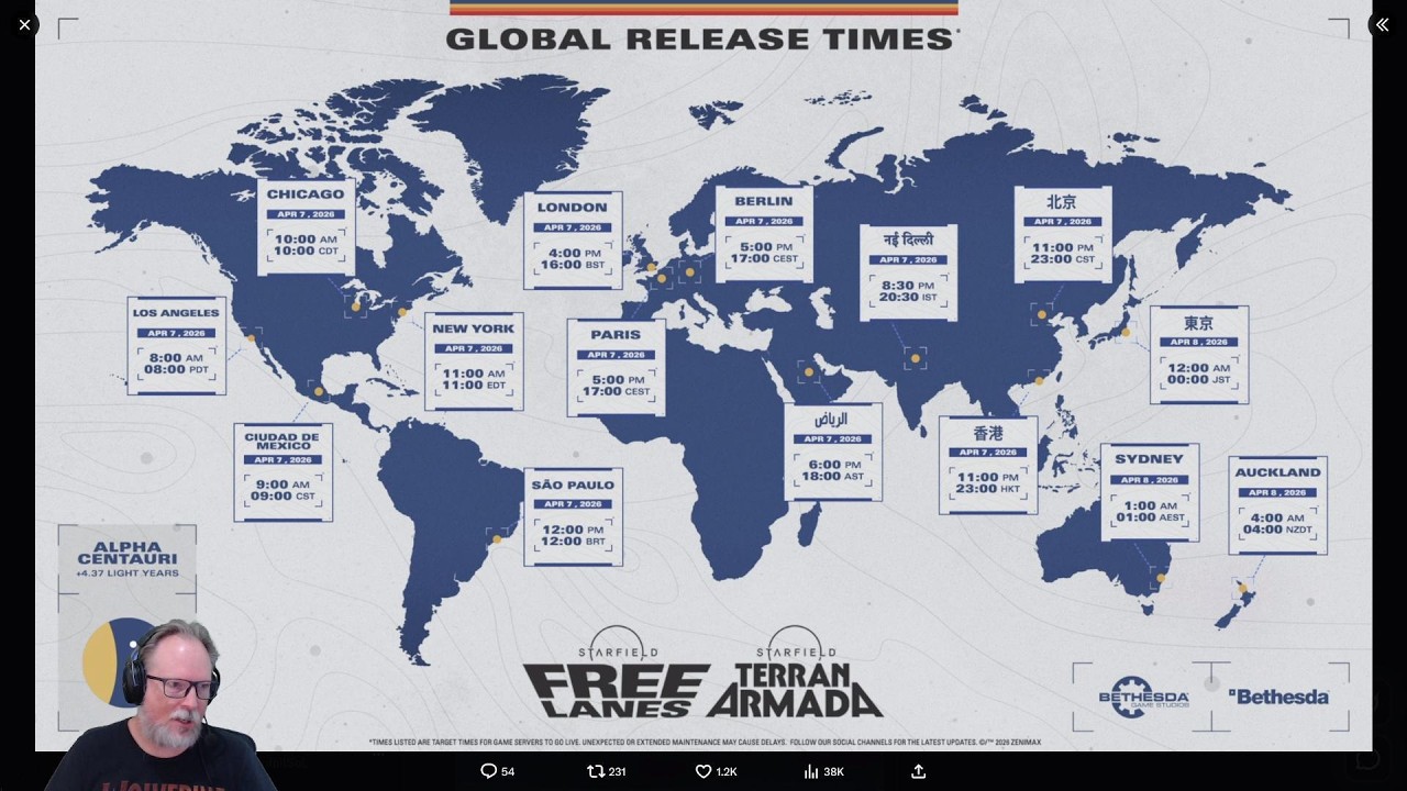Global Launch Times For Starfield's Free Lanes Update, Terran Armada DLC, and PS5 Launch