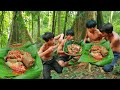 Survival in the rainforest-mans found cow tail for cook-Eating delicious