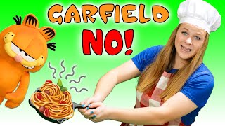 Assistant and Wiggles try to keep Garfield from taking the Lasagna!