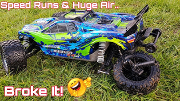 Traxxas Rustler 4x4 VXL Speed run, Massive air and it Breaks!!!