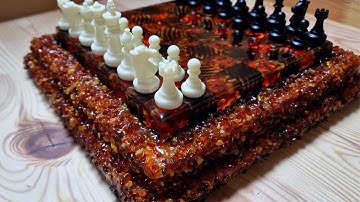 Tiny Amber Chess made of Epoxy and Wood with Floating effect and LED