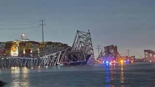 Francis Scott Key Bridge in Baltimore collapses after ship struck it, sending vehicles into water