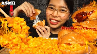 ASMR Spicy Fire CHEESY Mac and Cheese & Toast Bun Sandwich | Eating Sounds