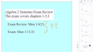 Algebra 2 Semester Exam Review Part 1