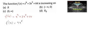The function f(x)= x^9+3x^7+64 is increasing on R|RD Sharma|12|Part 1|2023|AOD|CBSE|MCQ|Decreasing