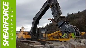 ShearForce SP20V Fixed Pulverizer on Rental Volvo Excavator Crushing Reinforced Concrete