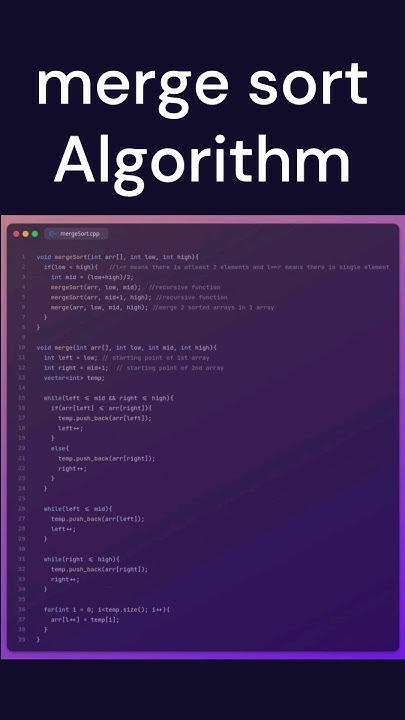 merge sort algorithm code in c++ #shorts #mergesort - YouTube