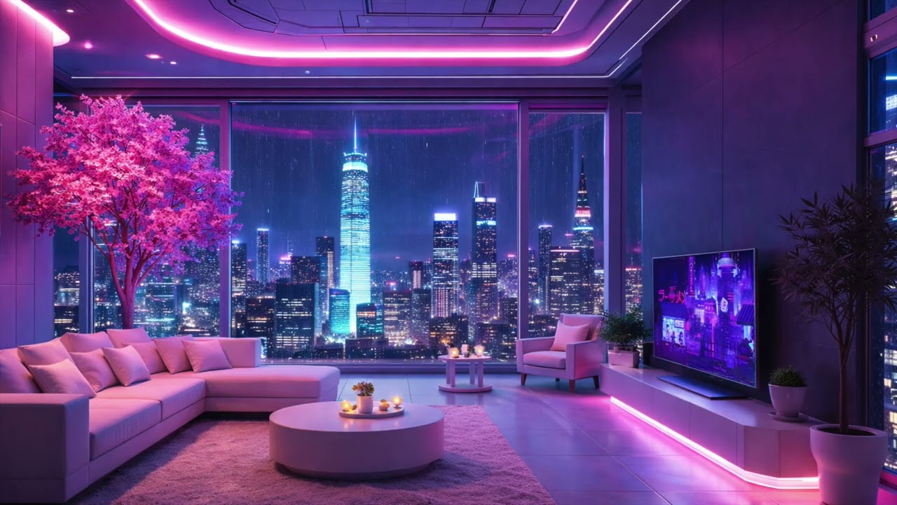 Lofi Rain Balcony Night Smooth Jazz Music for Relaxation,Rest, & Study