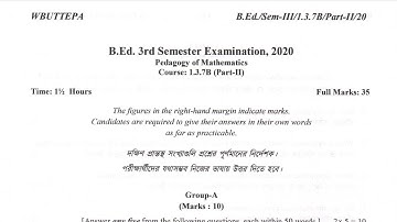 BSAEU B.Ed. 3rd sem question|course 1.3.7B 2020 | pedagogy of mathematics