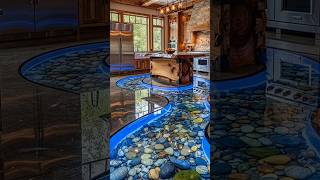 3D River Epoxy Floor — Luxury Rustic Kitchen #design #interiordesign #kitchen #trending #shorts