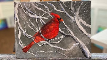 How To Paint A CARDINAL IN WINTER  | acrylic painting tutorial- step by step