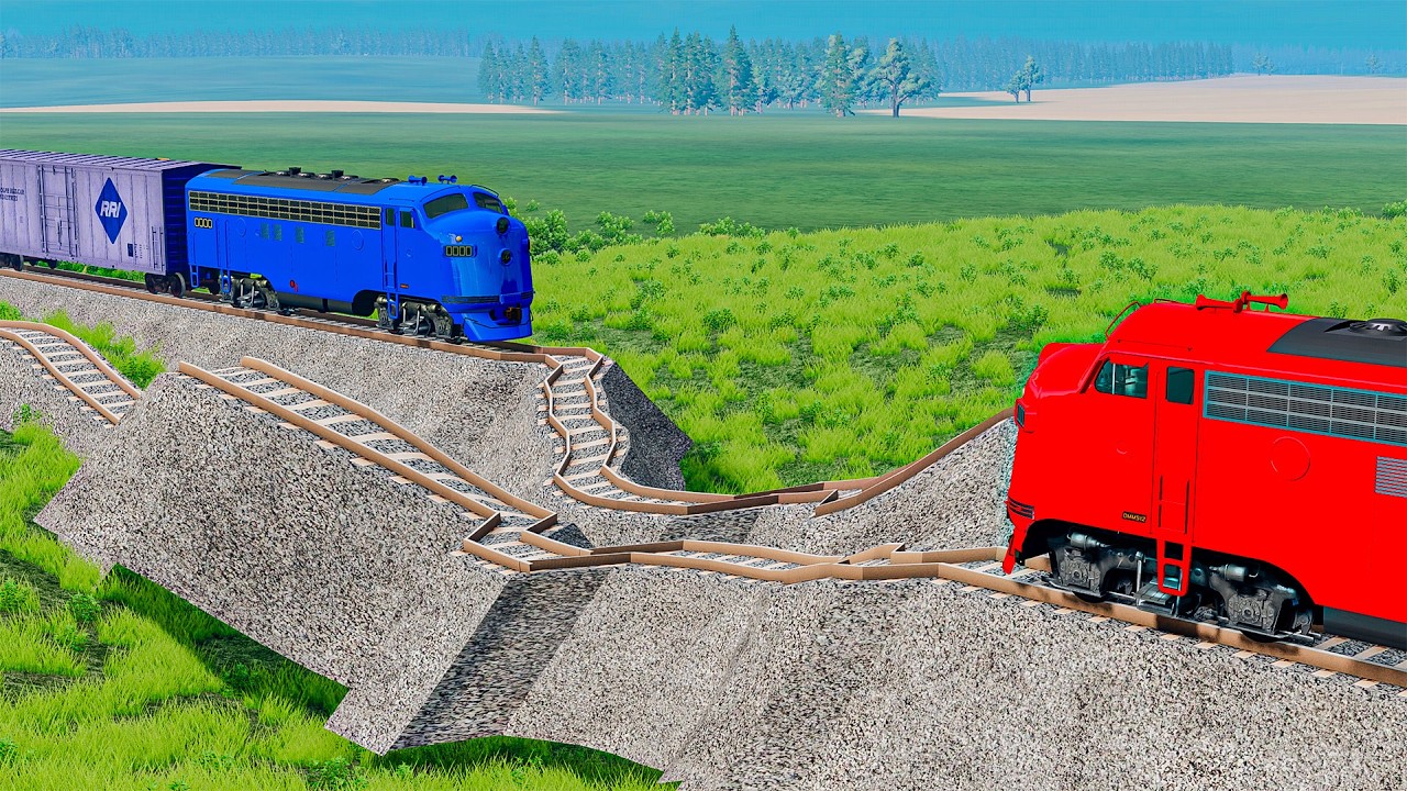 LONG TRAINS vs EXCAVATOR vs BENT RAIL TRACK