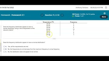 Math 14 HW 2.1.9 Does the frequency distribution appear to have a normal distribution?