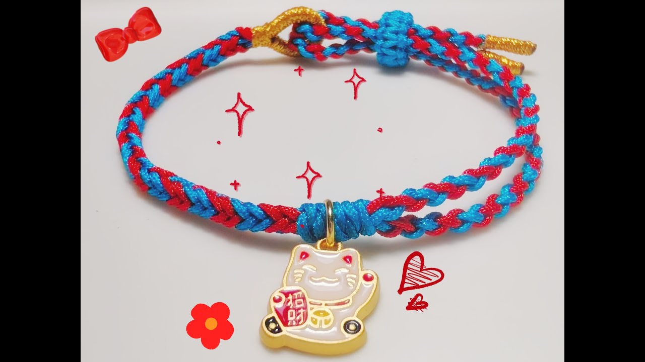 Square Eight-strand Four-strand Snake Knot | Lucky Cat Bracelet Tutorial