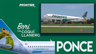 Bori the Coqui from Frontier Lands at Mercedita Airport in Ponce: Aboard the A321 NEO 7-9-2023