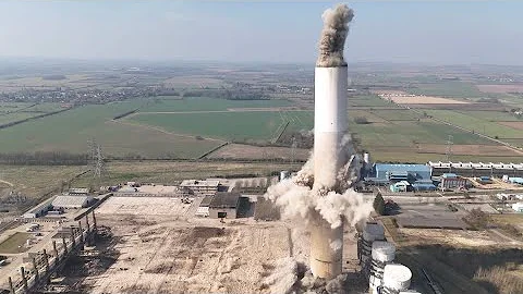 Blowdown of 200 metre Chimney - Explosive Demolition