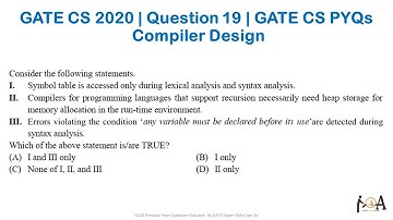GATE CS 2020 | Question 19 | GATE CS PYQs | Compiler Design | GATE CS Detailed Solutions