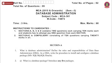 MCA 3RD SEM DATABASE ADMINISTRATION NOV 2019 | PTU