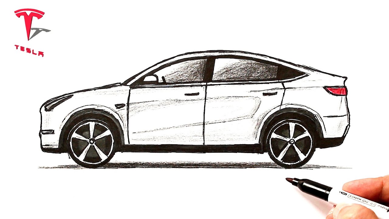 Как нарисовать теслу карандашом поэтапно