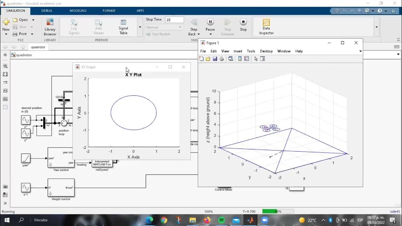 Quadcopter simulation with Peter Corke Library - YouTube