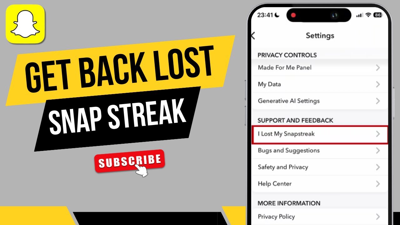 A YouTube video thumbnail about recovering Snapchat streaks