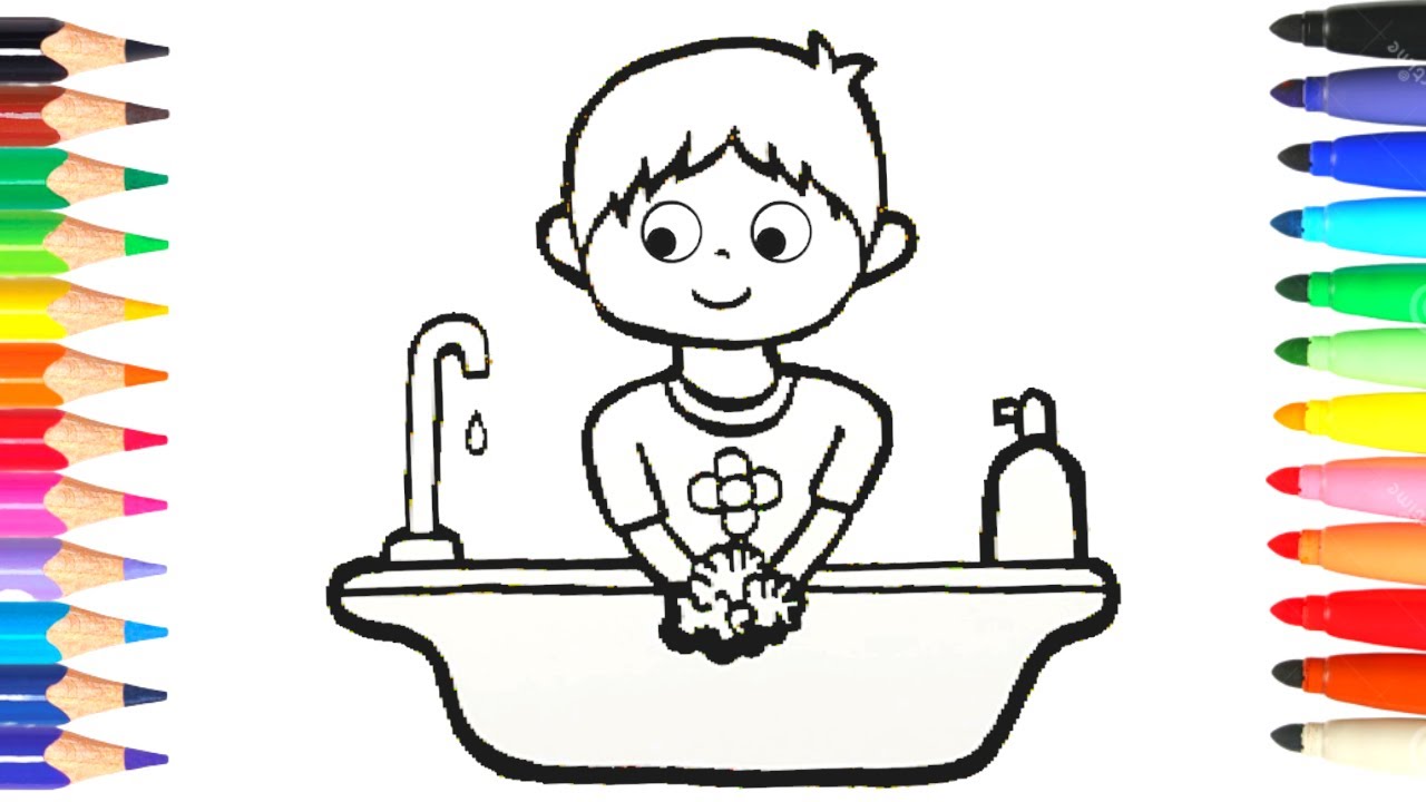 Cómo dibujar a un niño lavándose las manos | Dibujo para colorear | Dibujo  Fácil - thptnganamst.edu.vn