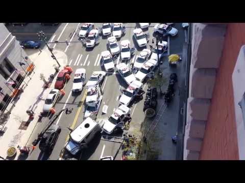 Police shoot out. The Amazin Spider-man 2