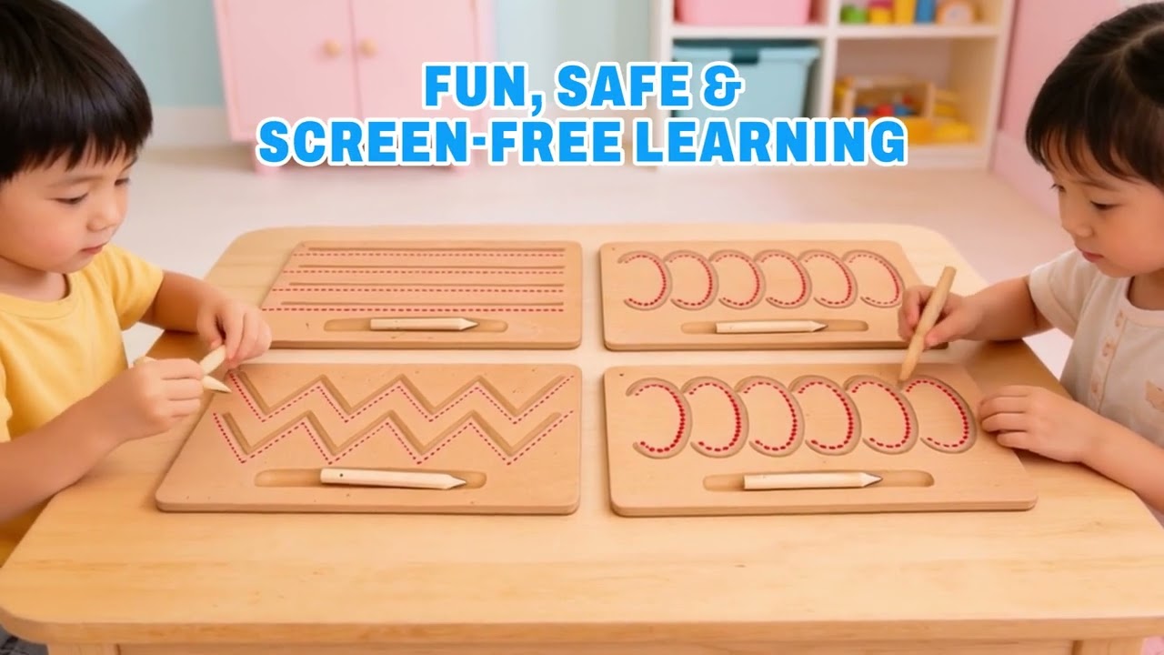 Wooden Tracing Boards Pack of 4 ✏️ | Early Writing & Motor Skill Development Toy