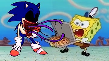 Sonic EXE trying to get a pizza from Spongebob