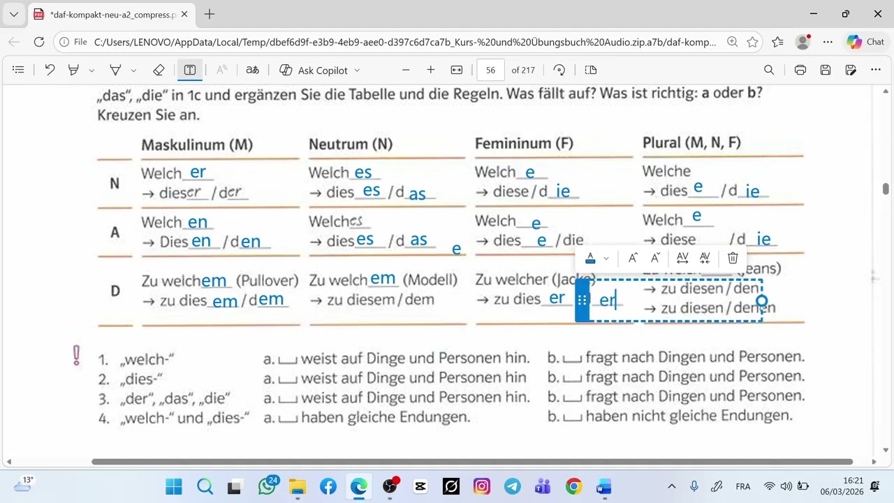 Online session number 06/ Deutsch lernen/ Daf kompakt A2/ Lektion 14/ desmonstrativpronomen