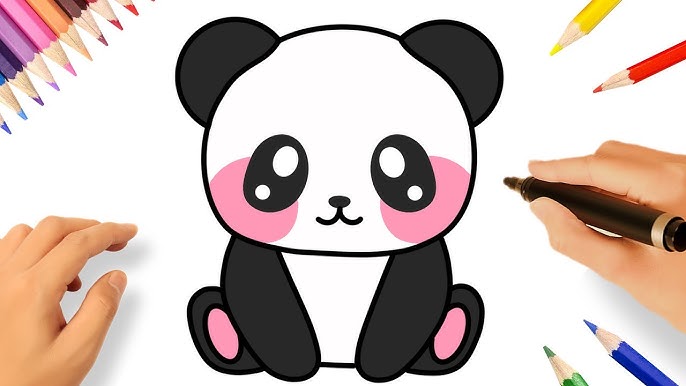 fofa kawaii bebê panda sentado levantando mão desenho animado