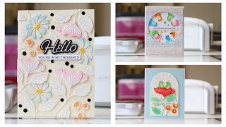 3 Pretty and easy cards/floral/cute birds/sitting pretty/Spellbinders club kit/Deluxe Caboodle Jan24
