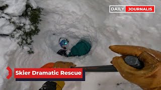 Snowboarder buried alive upside down in snow being saved from suffocating by rescuer