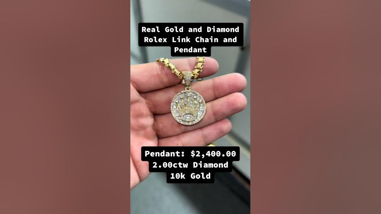 Real Gold Rolex Link Chain and Diamond Rolex Pendant #goldpendants