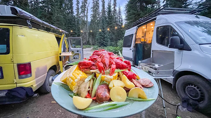 VAN CAMPING & CATCHING CRAWFISH IN THE MOUNTAINS f...