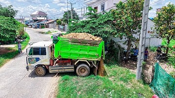 First start new project LANDFILL By Excellent Skill Driver Dozer KOMATSU D20P Pushing soil &5T Truck