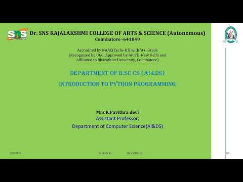 Introduction to Python | OOPs with Python Programming | SNS Institutions
