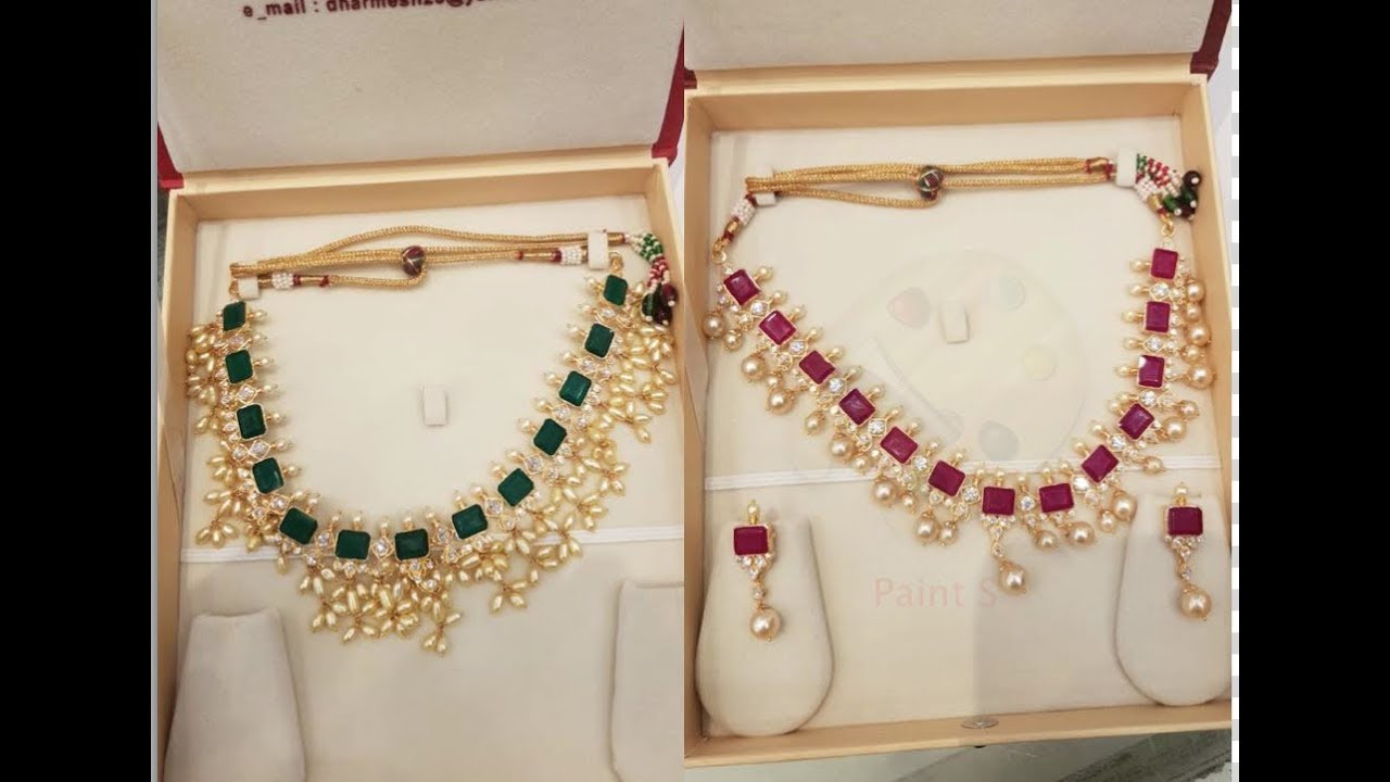 22k Gold Classic CZ and Ruby Stone Necklace Designs 2019 - YouTube