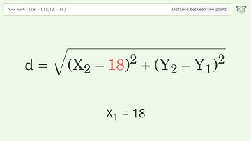 Find the distance between two points p1 (18,-91) and p2 (42,-16): Step-by-Step Video Solution