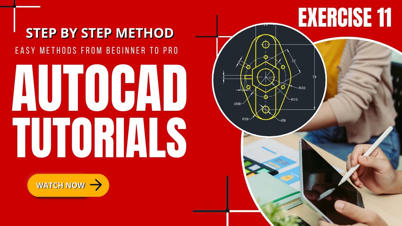 | Exercise 11 | AutoCAD For Beginners | Drawings with Solutions  | Step by Step | Learn AutoCAD |