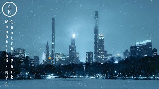 NYC Night Snowfall in Central Park - Manhattan, New York 4K