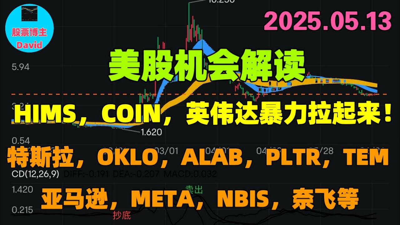 5月13日，HIMS，COIN，英伟达暴力拉起来！美股机会解读，特斯拉，OKLO，ALAB，PLTR，TEM，亚马逊，META，NBIS，奈飞等❤️➡️  #美股推荐2025 #英伟达股票 #特斯拉股票